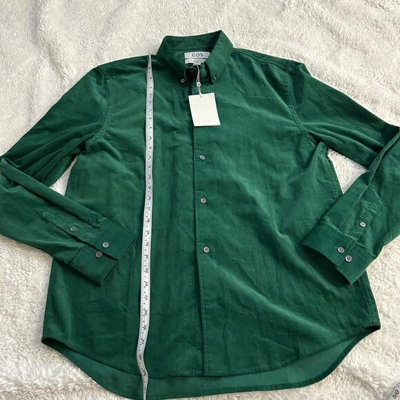 COS NWT Corduroy Button Shirt Mens Size Large in Dark Green Long Sleeve - Picture 5 of 8